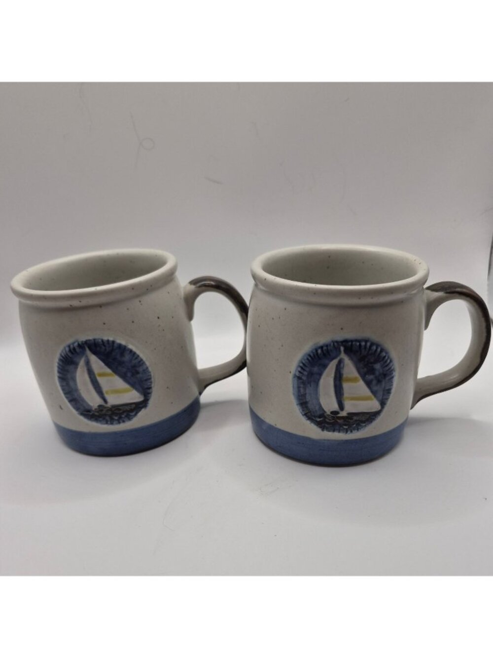 Otagiri Japan Set Of 2 Handmade Ceramic Mugs Nautical Raised Sailboat Design